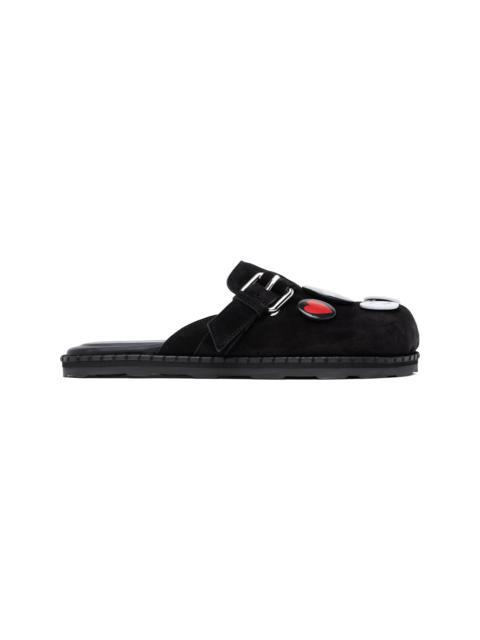 Moschino Black Cow Suede Sporty Mules