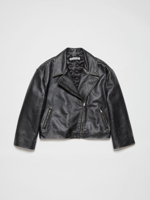 Sanded leather biker jacket - Black