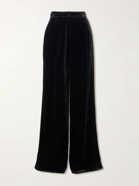 SALONI Satin-trimmed velvet wide-leg pants Black