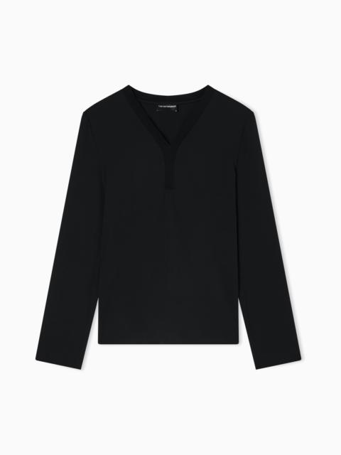 EMPORIO ARMANI FLOWING CRÊPE V-NECK BLOUSE