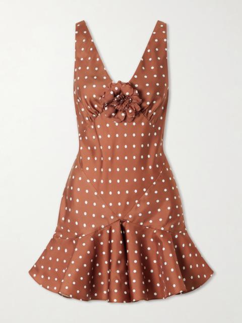 RODARTE Floral-embellished Polka-dot Silk-twill Midi Dress