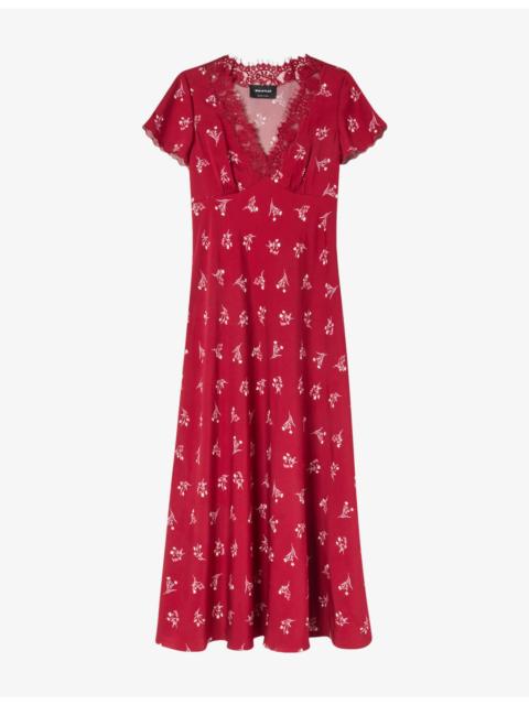 WHISTLES Lace-Trim Floral-Print Woven Midi Dress