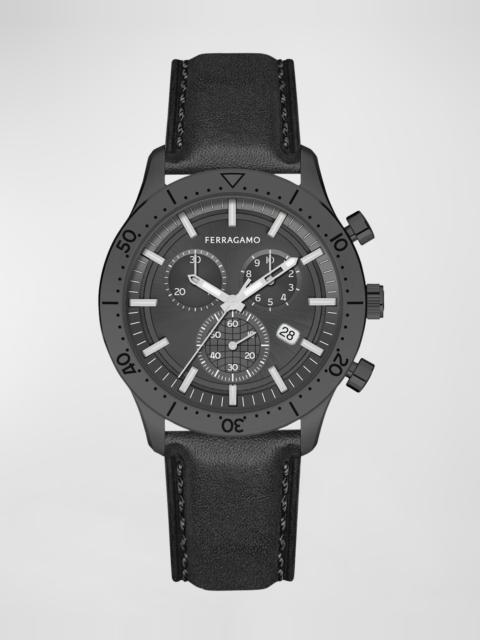 FERRAGAMO Men's 43mm Ferragamo Master Chrono Watch with Leather Strap, Black