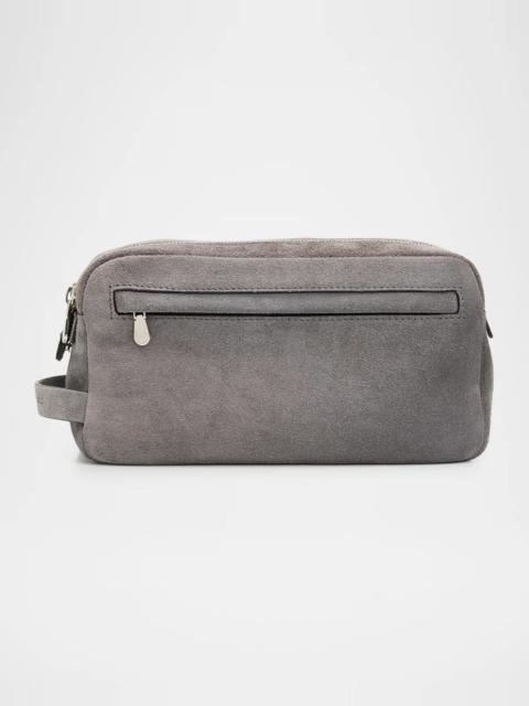 Brunello Cucinelli Men's Leather Wide-Mouth Toiletry Bag