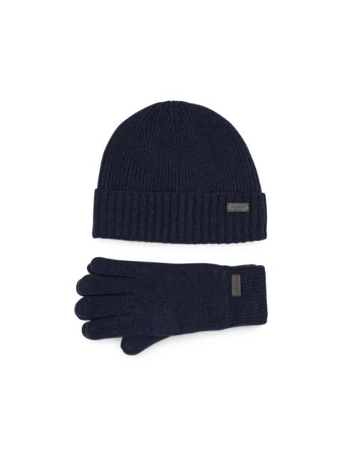 Barbour Carlton ribbed-knit beanie hat and gloves set