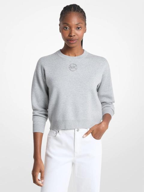 MICHAEL KORS Embellished Logo Cotton Blend Sweater