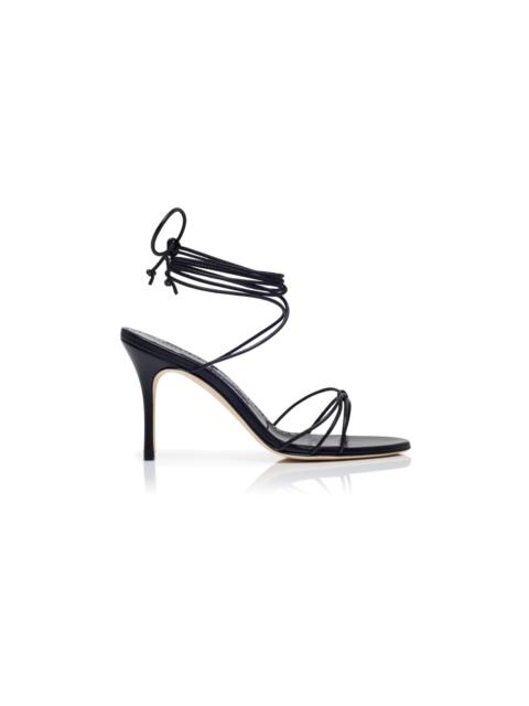 Manolo Blahnik Black Nappa Leather Ankle Strap Sandals