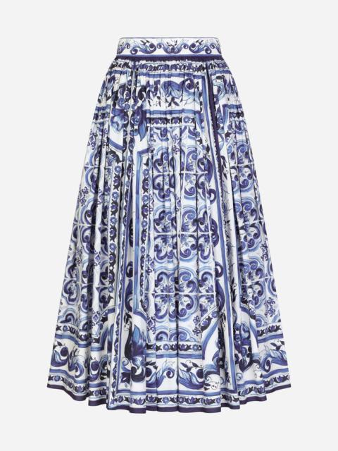 Majolica-print poplin calf-length skirt