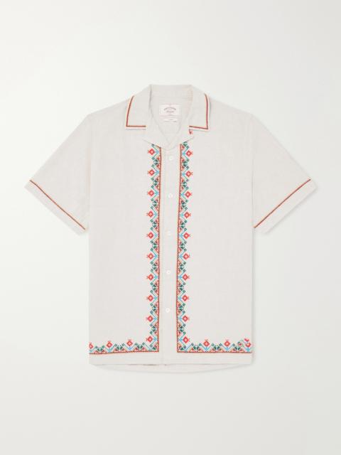 Portuguese Flannel Convertible-Collar Embroidered Linen and Cotton-Blend Shirt