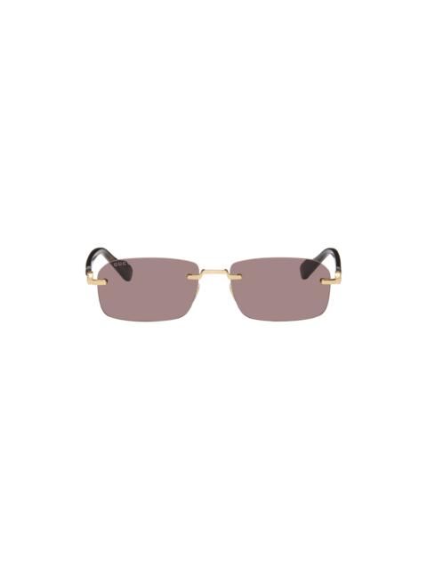 GUCCI Gold & Tortoiseshell Rectangular Sunglasses