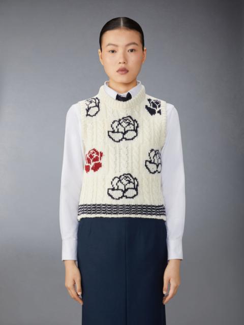 Thom Browne Donegal Cable Check and Rose Cropped Shell Top