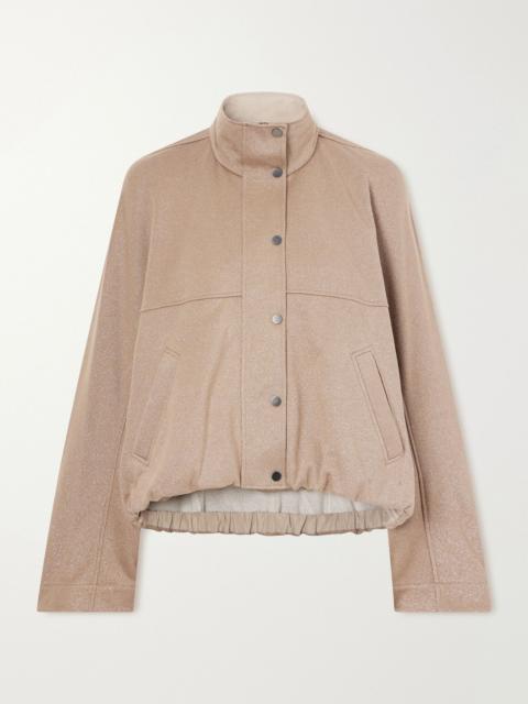 Brunello Cucinelli Paneled gathered cotton-blend twill jacket Light brown
