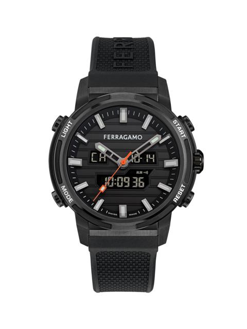 FERRAGAMO Men's Ren IP Gunmetal Stainless Steel & Silicone Strap Watch/43MM - Black With Titanium