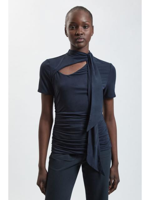 KAREN MILLEN Viscose Blend Tie Neck Detail Jersey Top