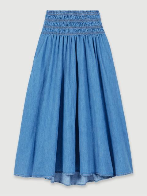 maje Smocked denim skirt