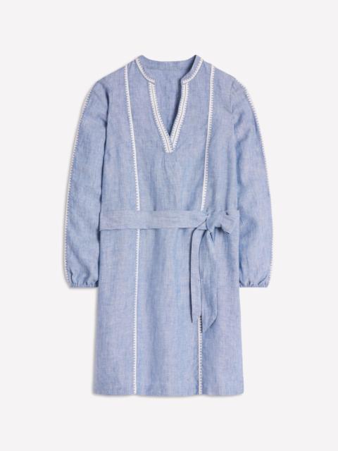 BODEN Cleo Linen Tie Waist Dress-Chambray Embroidery