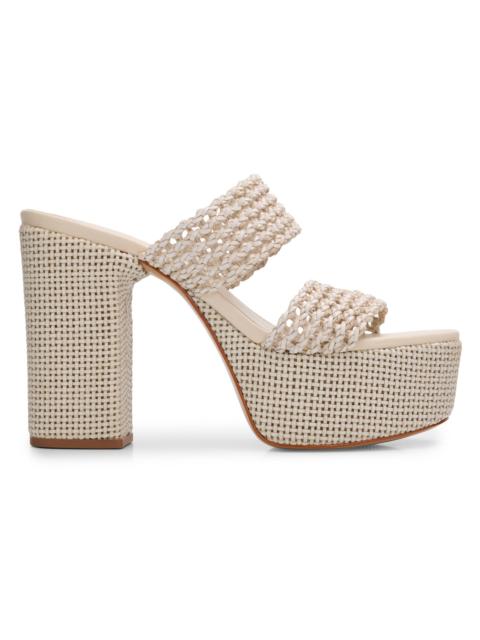 SCHUTZ Women's Aberdeen 100MM Leather & Raffia Platform Sandals - Sugar White