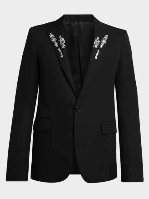 Alexander McQueen Men's Crystal-Embellished Peak Lapel Sport Coat