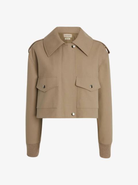 Alexander McQueen Cotton Panama Cropped Aviator Jacket in Stone
