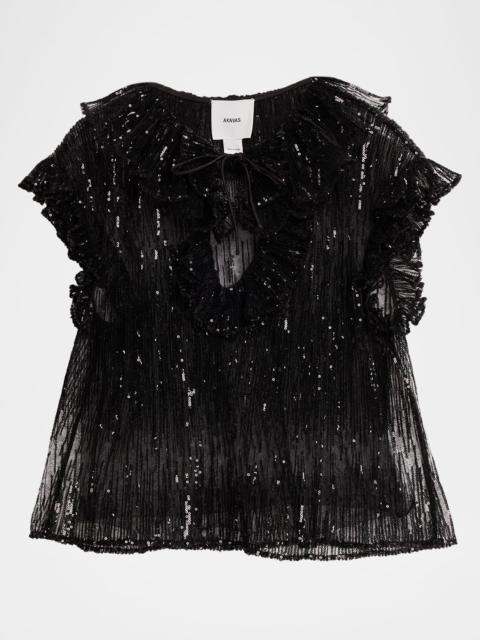 AKNVAS Este Sequined Ruffle Tulle Top