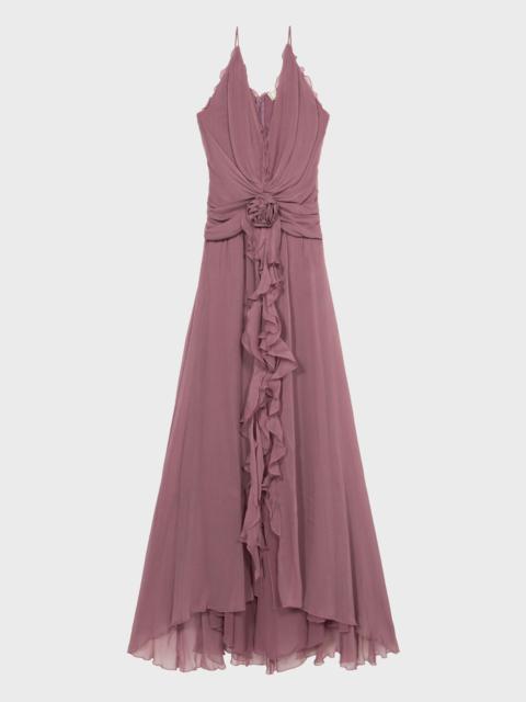 Blumarine LONG GEORGETTE DRESS WITH 3D ROSE AND FLOUNCED DETAILING