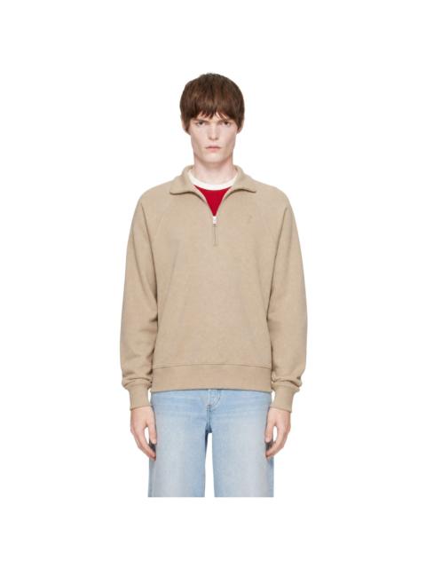 AMI Paris Beige Cotton Zipped Embossed Ami de Coeur Sweatshirt