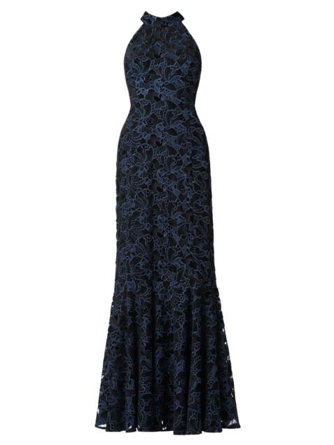 Shoshanna Women's Marcia Velvet Lace Halterneck Gown - Jet Blue