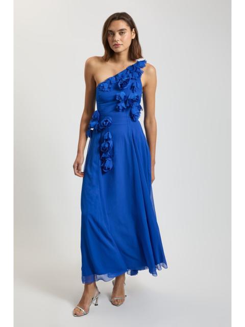 KAREN MILLEN Floral Applique Chiffon One Shoulder Maxi Dress