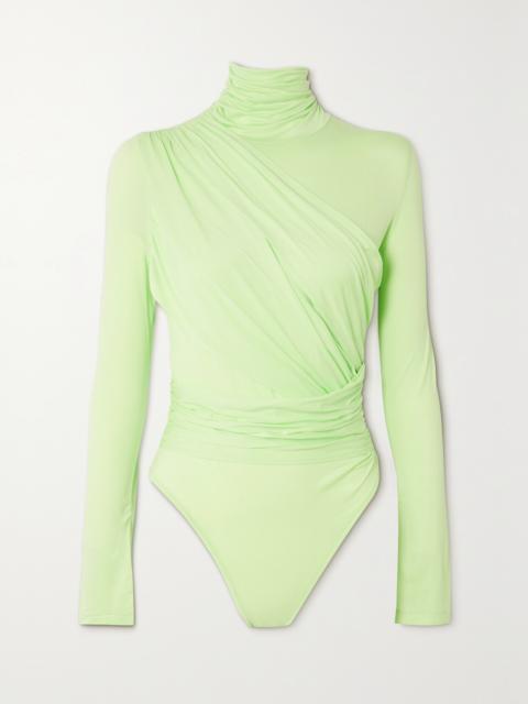 GAUGE81 Patra Draped Neon Stretch-jersey Turtleneck Bodysuit