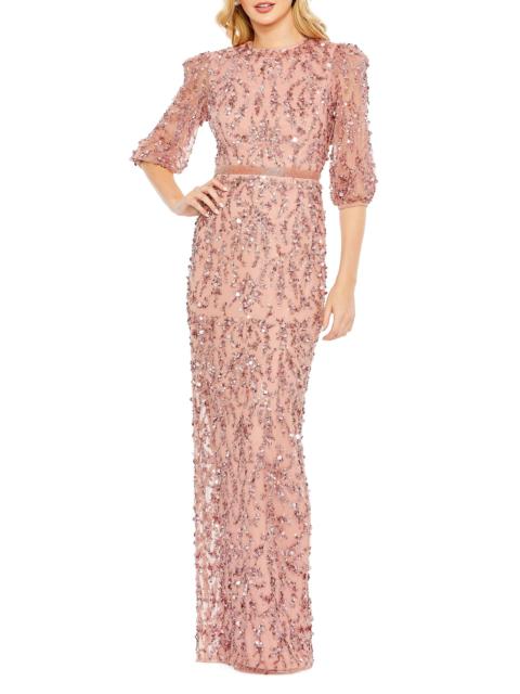 MAC DUGGAL Women's Sequined Elbow-Sleeve Column Gown - Rosewood