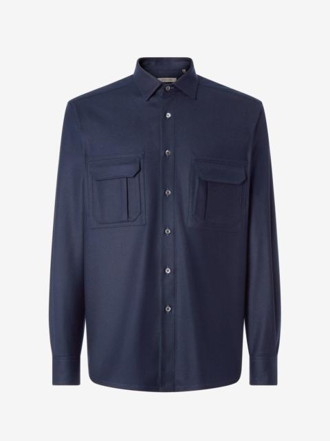 CORNELIANI Navy blue relaxed fit technical wool shirt
