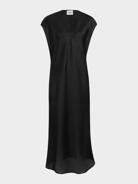 KHAITE Darby Cap-Sleeve Bias Silk Maxi Dress