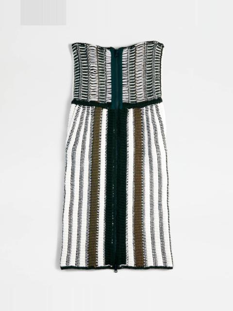 Tod's STRIPED SKIRT IN KNIT - GREEN, WHITE