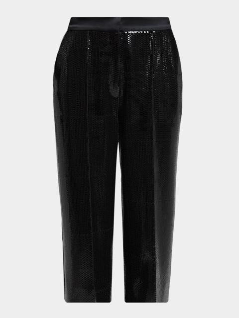ELIE SAAB Sequined Satin Wide-Leg Crop Tuxedo Pants