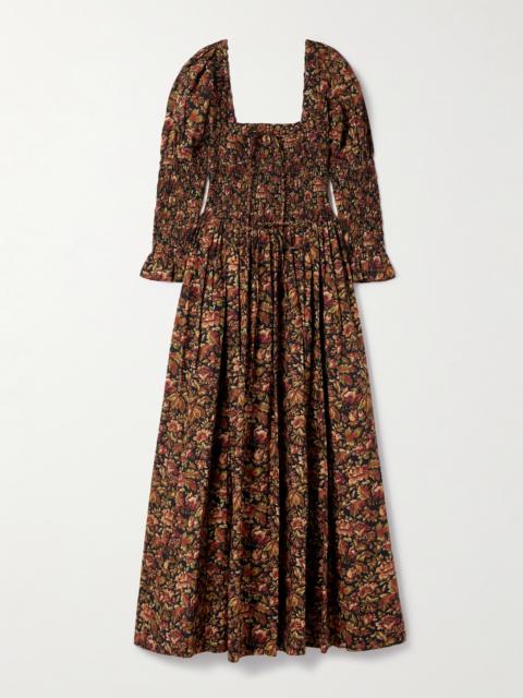 DÔEN Bijou Shirred Floral-print Organic Cotton-voile Midi Dress