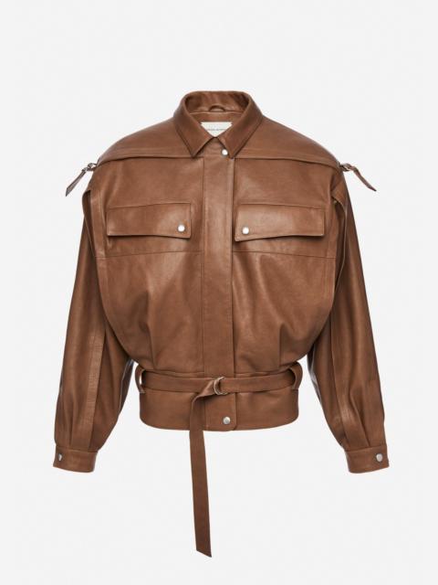 MAGDA BUTRYM Oversized belted leather jacket in brown