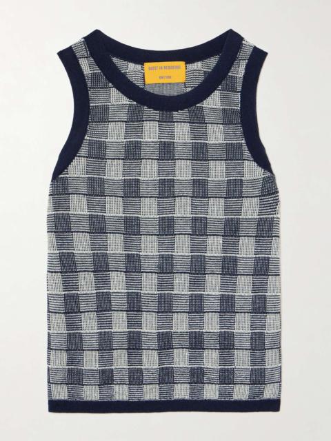 GUEST IN RESIDENCE Gingham silk and linen-blend tank Blue