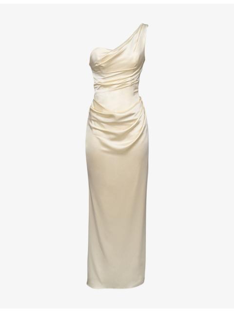 House of CB Caprice One-Shoulder Satin Maxi Dress