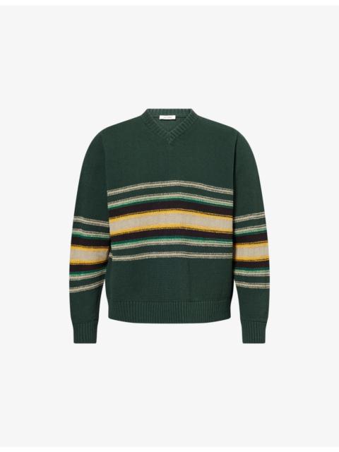 Craig Green Striped V-Neck Cotton-Blend Knit Jumper