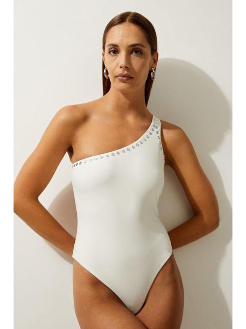 KAREN MILLEN Stud Detail One Shoulder Swimsuit
