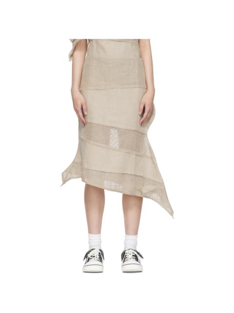 VeniceW Beige Linen Midi Skirt