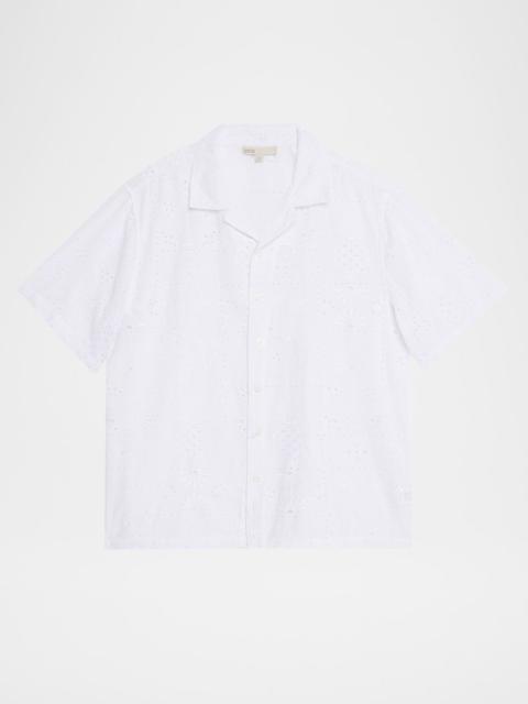 onia Men's Cotton Embroidered Eyelet Camp Shirt