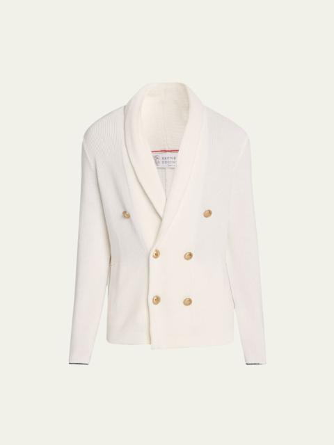 Brunello Cucinelli Men's Cotton Knit Double-Breasted Shawl Cardigan