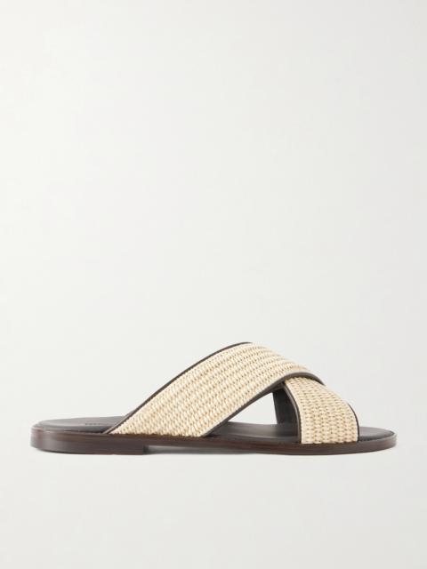 Manolo Blahnik Otawi Woven Raffia and Leather Sandals