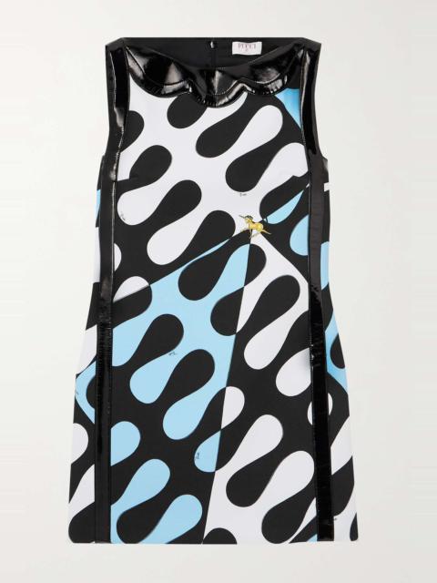 PUCCI Faux patent leather-trimmed printed crepe mini dress