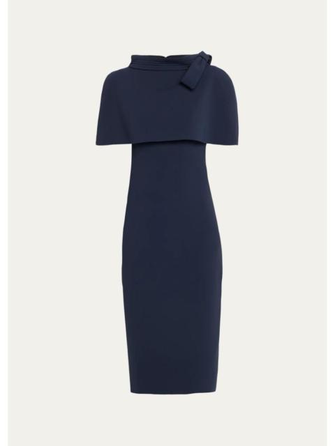 BADGLEY MISCHKA Bodycon Funnel-Neck Capelet Midi Dress