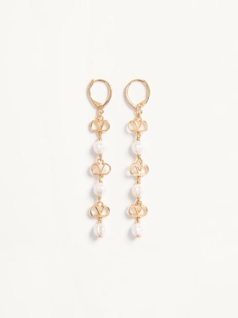 Valentino VLOGO SIGNATURE EARRINGS IN METAL, GLASS BEADS, AND SWAROVSKI® CRYSTALS