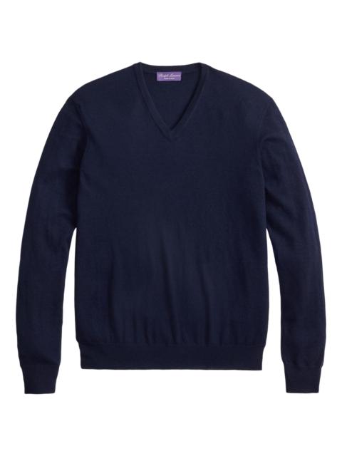 Ralph Lauren Men's Cashmere Jersey V-Neck Sweater - Classic Chairman Navy