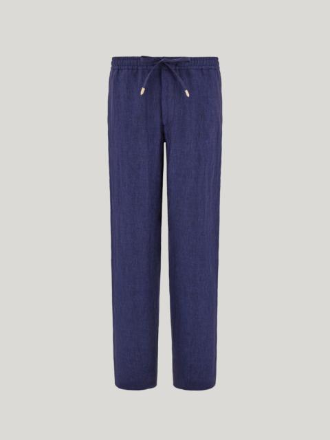 Canali REGULAR FIT BLUE DRAWSTRING PANTS IN PURE LINEN