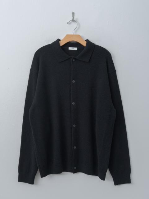 ATON Wool Mini Boucle Polo Cardigan - Black, Khaki